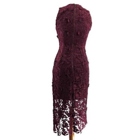 Betsy & Adam Burgundy Floral Lace Midi Dress Size 4 Sleeveless Fitted Design 1 - Picture 3 of 8